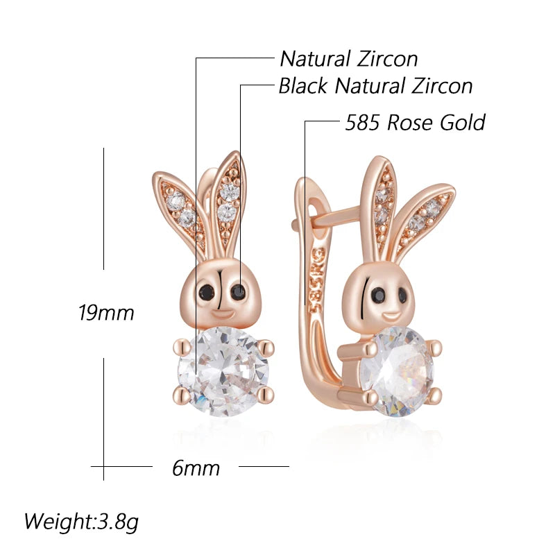 Cute Rabbit Drop Earrings for Women Shiny Natural Zircon Accessories Daily Animal Jewelry