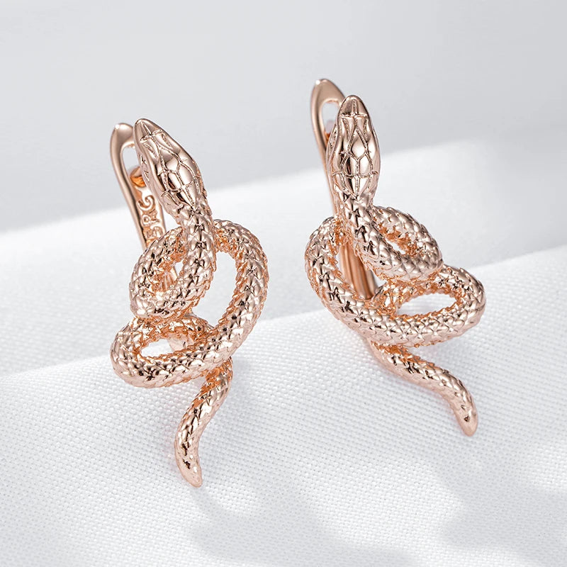 Fashion 585 Rose Gold Snake Drop Earrings for Women Unique Heavy Metals Punk Rock Vintage Animal Jewelry Wholesale