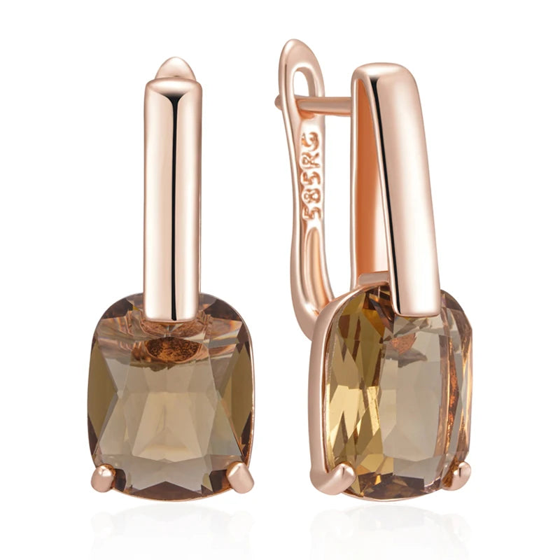Square Brown Natural Zircon Drop Earrings for Women Fashion 585 Rose Gold Color High Quality Bride Wedding Jewelry