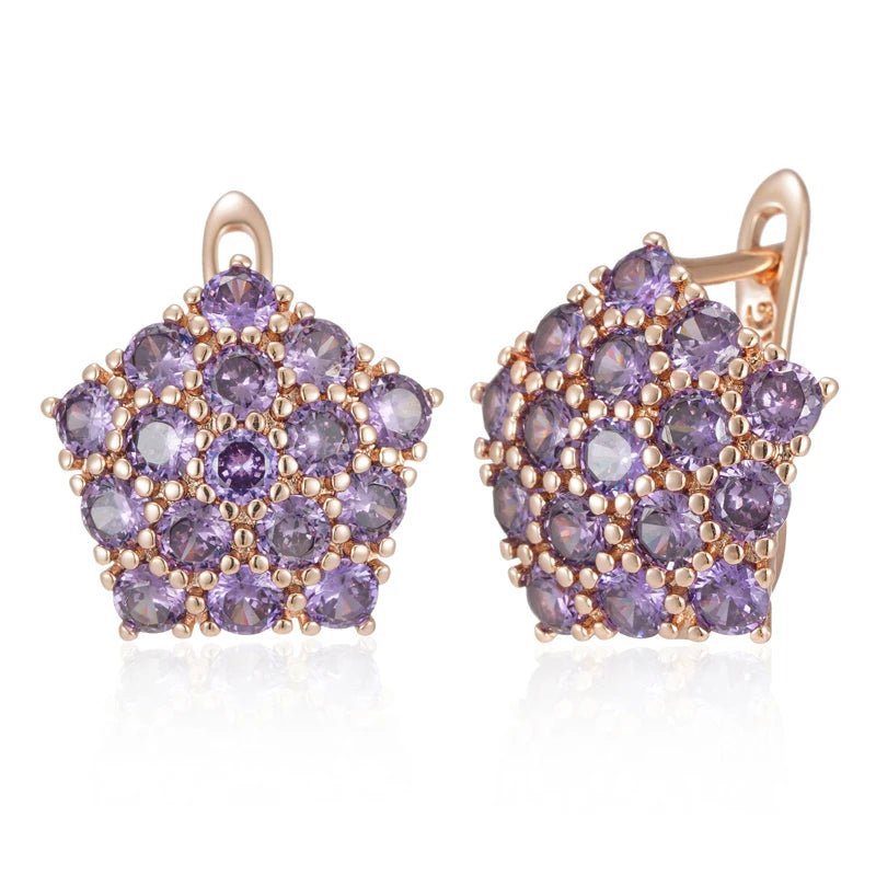Hot Shiny Purple Natural Zircon Drop Earrings for Women Trend 585 Rose Gold Color Bride Wedding Fine Jewelry Crystal Gift