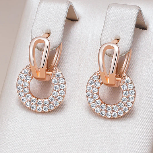 Luxury Full Shiny Natural Zircon Drop Earrings for Women Unique Design 585 Rose Gold Color Bride Wedding Jewelry Best Gift