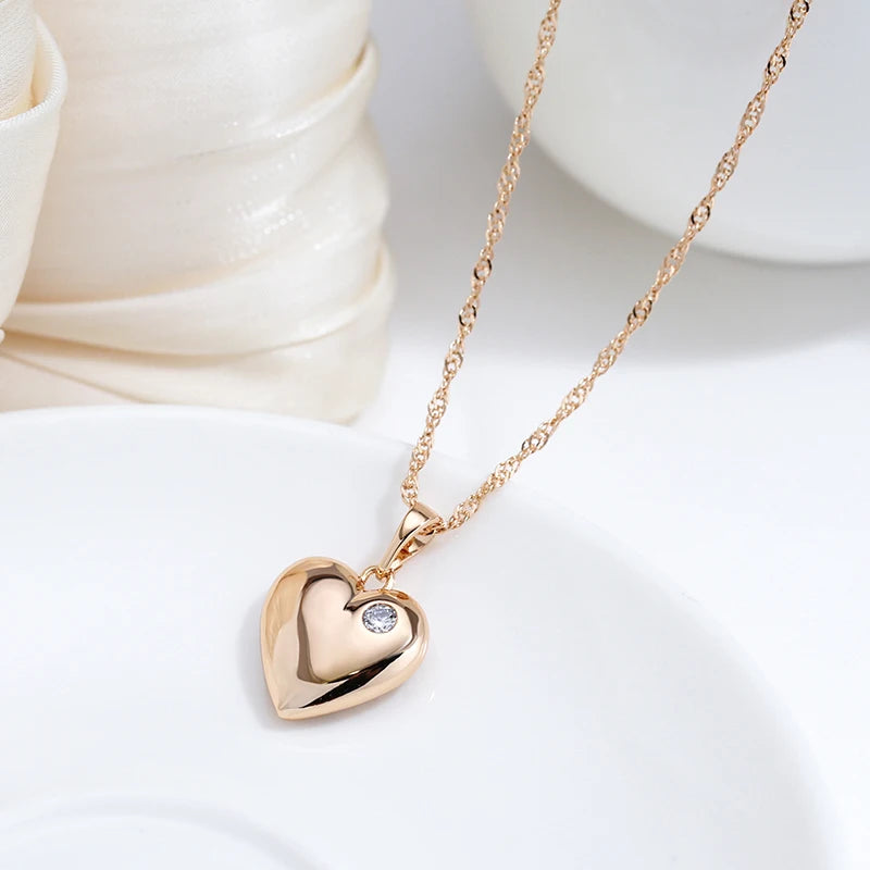 New Heart Pendant Necklace for Women Luxury Natural Zircon with 585 Rose Gold Color Modern Party Wedding Daily Jewelry