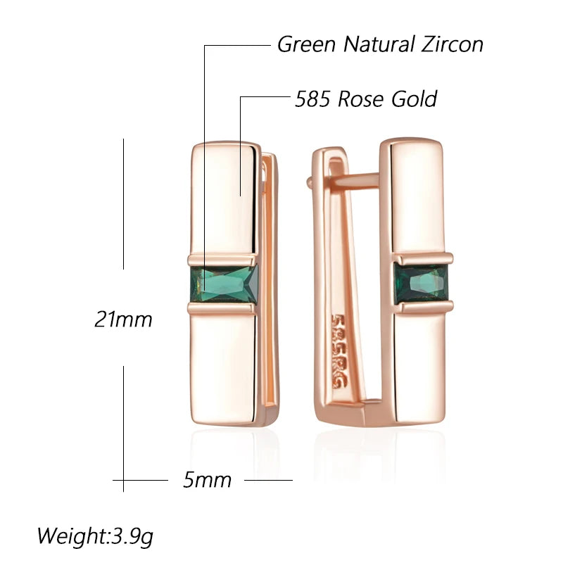 Simple Earrings Unique Square Green Natural Zircon Accessories Women Vintage Wedding Jewelry
