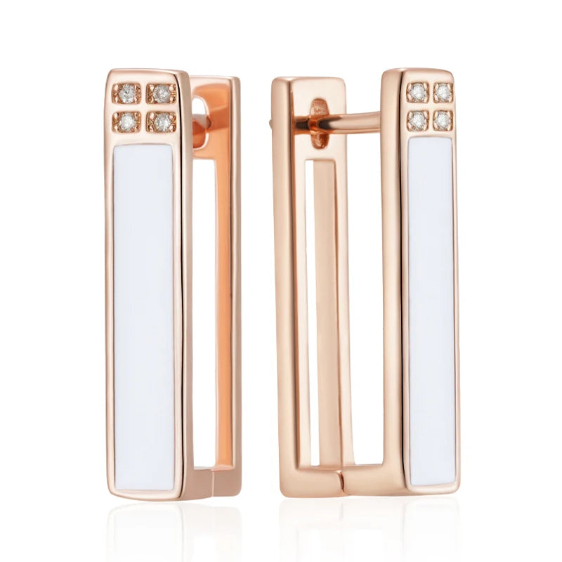 White Enamel Drop Earrings for Women Girl Wedding Party Natural Zircon Eardrop Jewelry