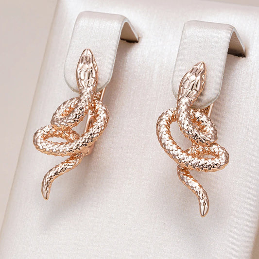 Fashion 585 Rose Gold Snake Drop Earrings for Women Unique Heavy Metals Punk Rock Vintage Animal Jewelry Wholesale