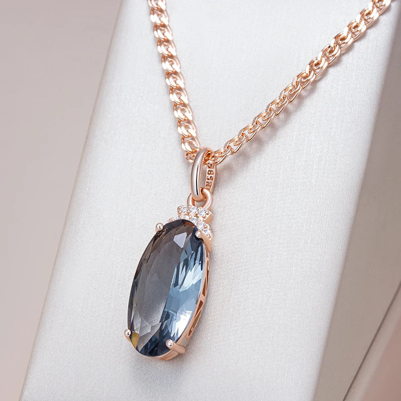 Hot Grey Big Oval Pendant Necklace for Women Trend 585 Rose Gold Color with Natural Zircon High Quality Daily Fine Jewelry