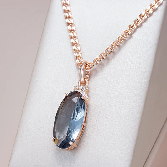 Hot Grey Big Oval Pendant Necklace for Women Trend 585 Rose Gold Color with Natural Zircon High Quality Daily Fine Jewelry