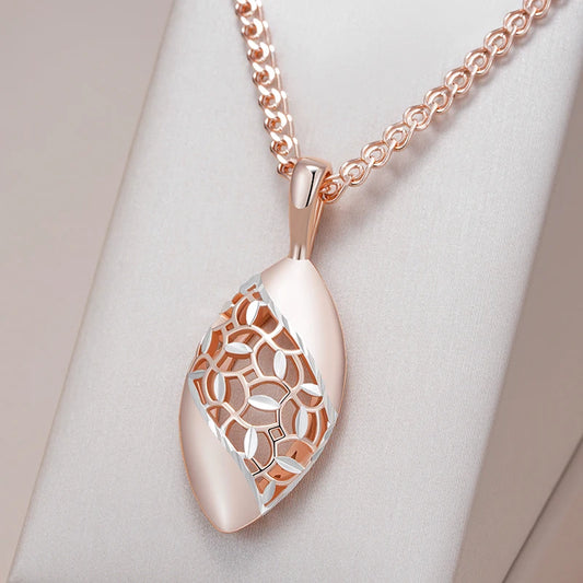 Hot Unique Flower Ethnic Bridal Pendant Necklace for Women Fashion 585 Rose Gold Silver Color Mix Daily Fine Boho Jewelry