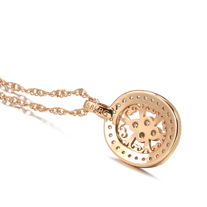 Ethnic Flower Sets 585 Rose Gold Necklace Earrings Ring Sets for Women Natural Zircon Jewelry 