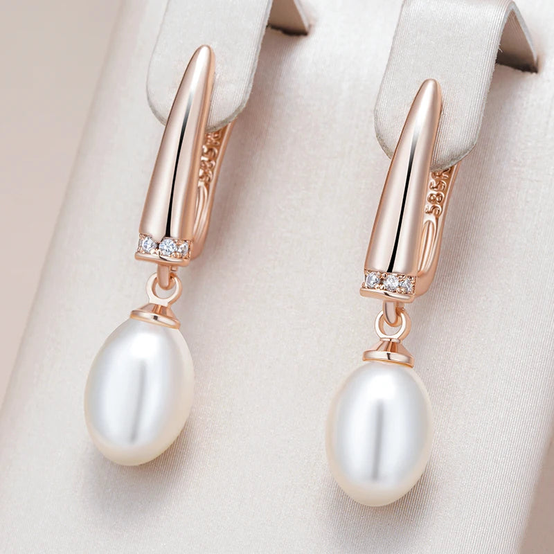 Unique Geometric Pearl Drop Earrings for Women Luxury 585 Rose Gold Silver Color Mix Boho Ethnic Wedding Jewelry