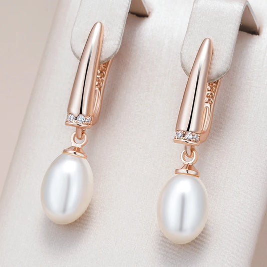 Unique Geometric Pearl Drop Earrings for Women Luxury 585 Rose Gold Silver Color Mix Boho Ethnic Wedding Jewelry