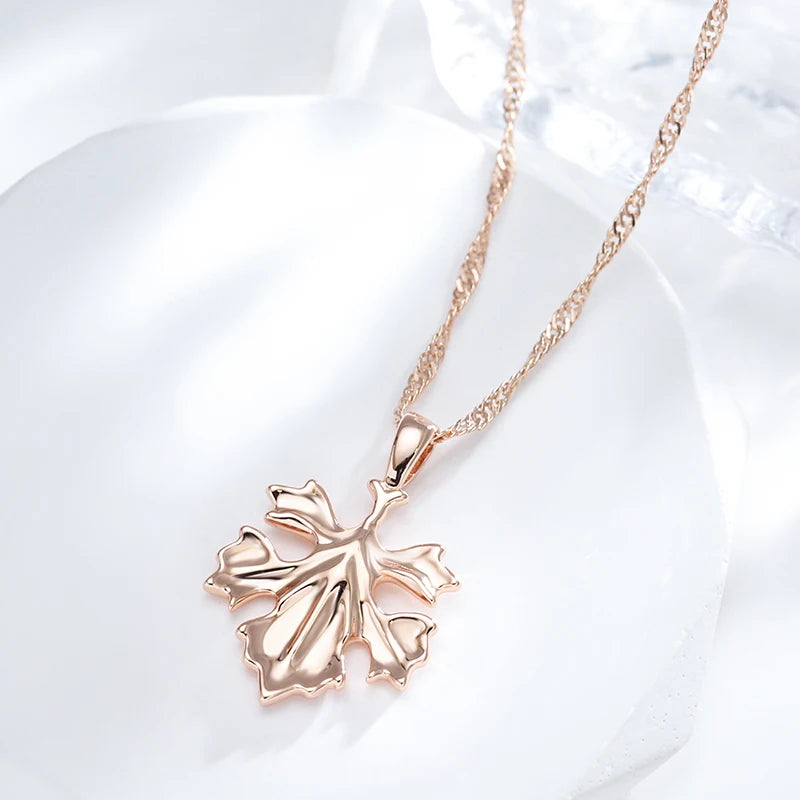 Leaf Pendant Necklace Fashion 585 Rose Gold Color Creative Metal Jewelry Unique Romantic Daily Necklace