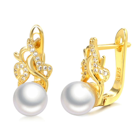 Trendy 18K Gold Pearl Stud Earrings for Women Party Accessories Natural Zircon Earrings Wedding Jewelry Crystal Gifts