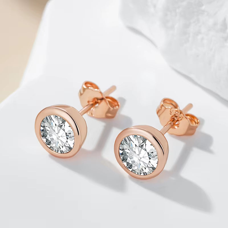 Stud Earrings for Women Simple 585 Rose Gold Color round Earrings High Quality Daily Fine Jewelry