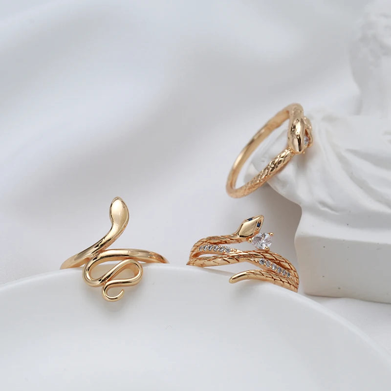 Snake Rings for Women 585 Rose Gold with Natural Zircon Heavy Metals Punk Rock Ring Vintage Animal Jewelry 