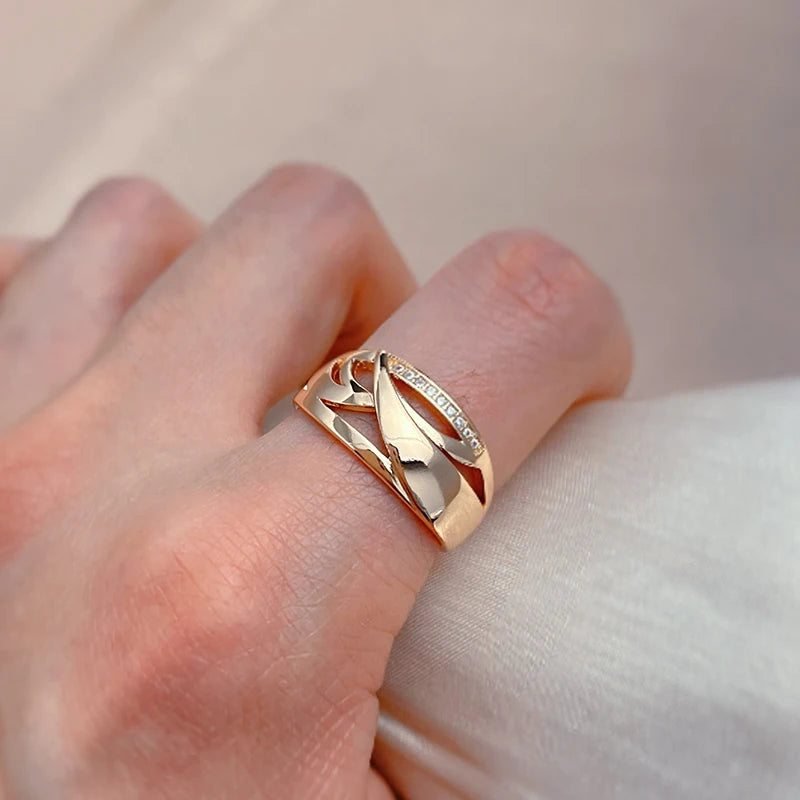 New 585 Rose Gold Square Drop Earrings Ring Stes Fashion Women Geometry Natural Zircon Ring Fine Daily Boho Jewelry Set