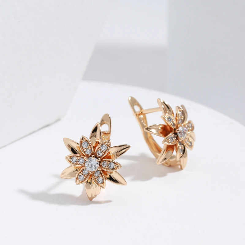 Sexy Earrings Unusual Metal Flower Natural Zircon Women Earrings Party Girls Exaggerated Jewelry