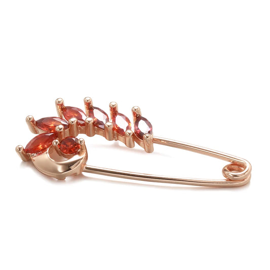 New Unique Red Natural Zircon Boutonniere 585 Rose Gold Fine Brooch for Women Fashion Creative Wedding Jewelry Hot