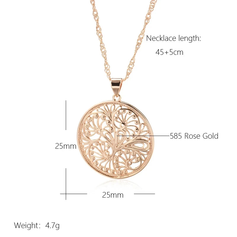 Round Flower Shape Pendant Necklace for Women Unusual Metal Flower 585 Rose Gold Color Big Pendant Fine Daily Jewelry