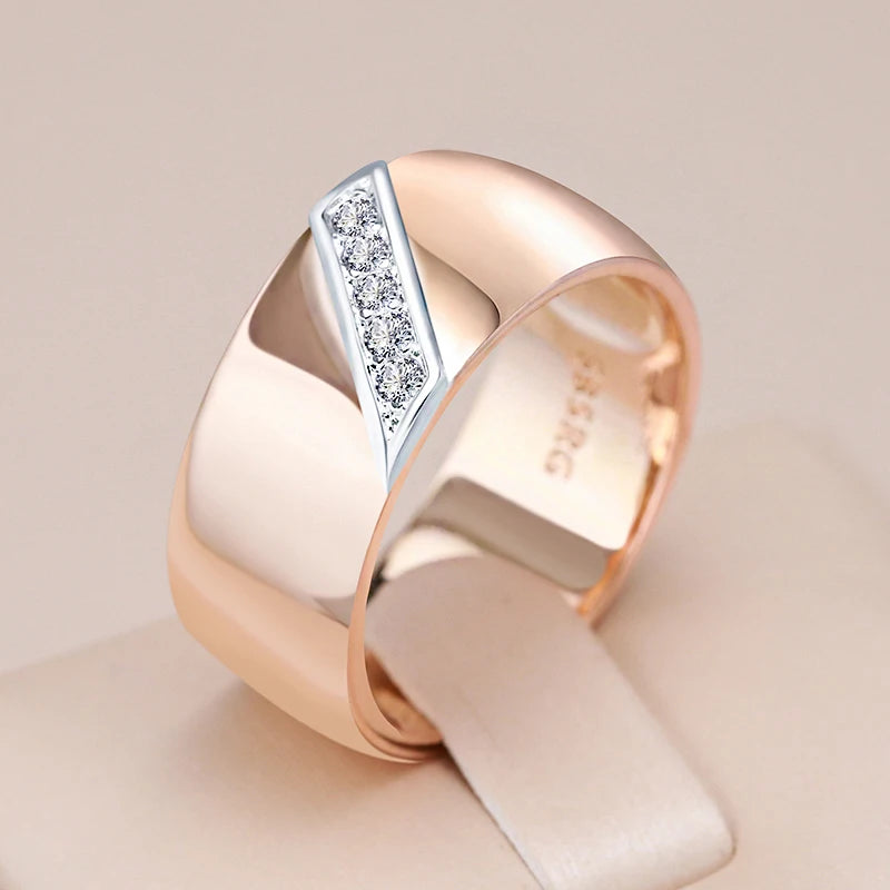 Luxury Natural Zircon 9Mm Width Rings for Women 585 Rose Gold Silver Color Mix Setting Design Daily  Jewelry