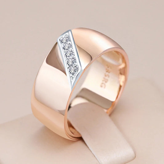 Luxury Natural Zircon 9Mm Width Rings for Women 585 Rose Gold Silver Color Mix Setting Design Daily  Jewelry