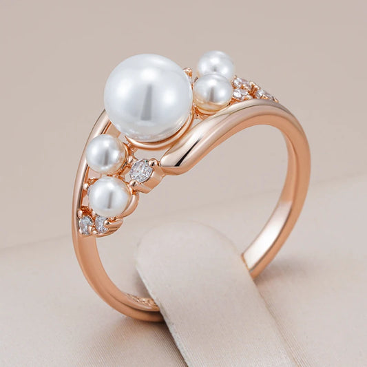 Unique Vintage Pearl Ring for Women Fashion 585 Rose Gold Color Natural Zircon Accessories Daily Fine Jewelry 2024 New