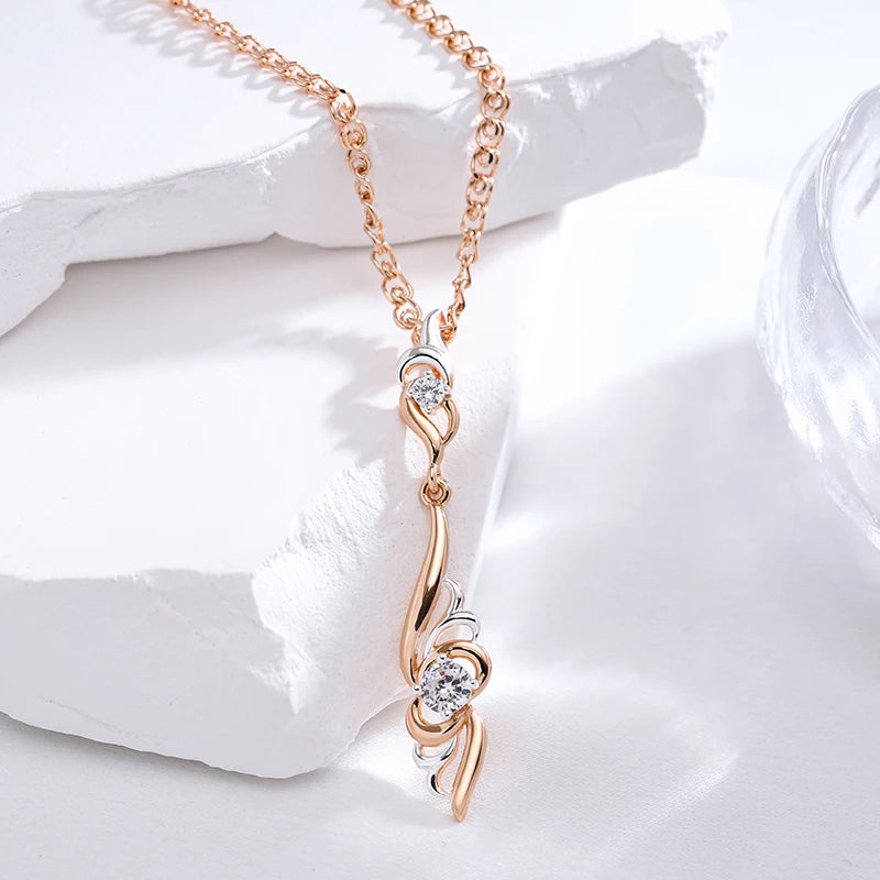 Unique Flower Shape Pendant Necklace Women Fashion 585 Rose Gold Silver Color Mix Boho Pendant Ethnic Daily Jewelry