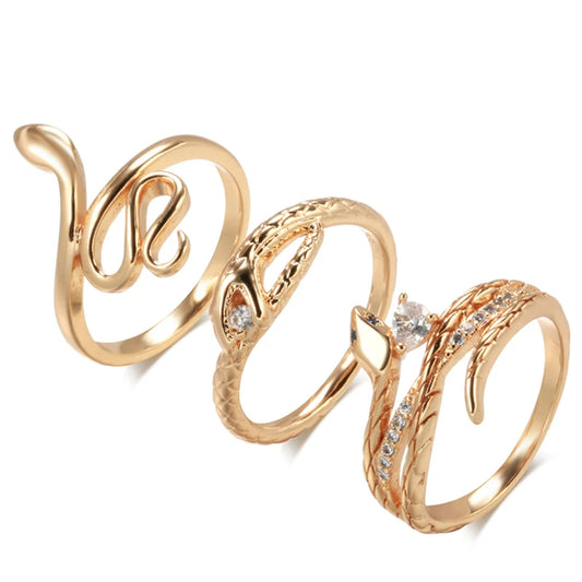 Snake Rings for Women 585 Rose Gold with Natural Zircon Heavy Metals Punk Rock Ring Vintage Animal Jewelry 