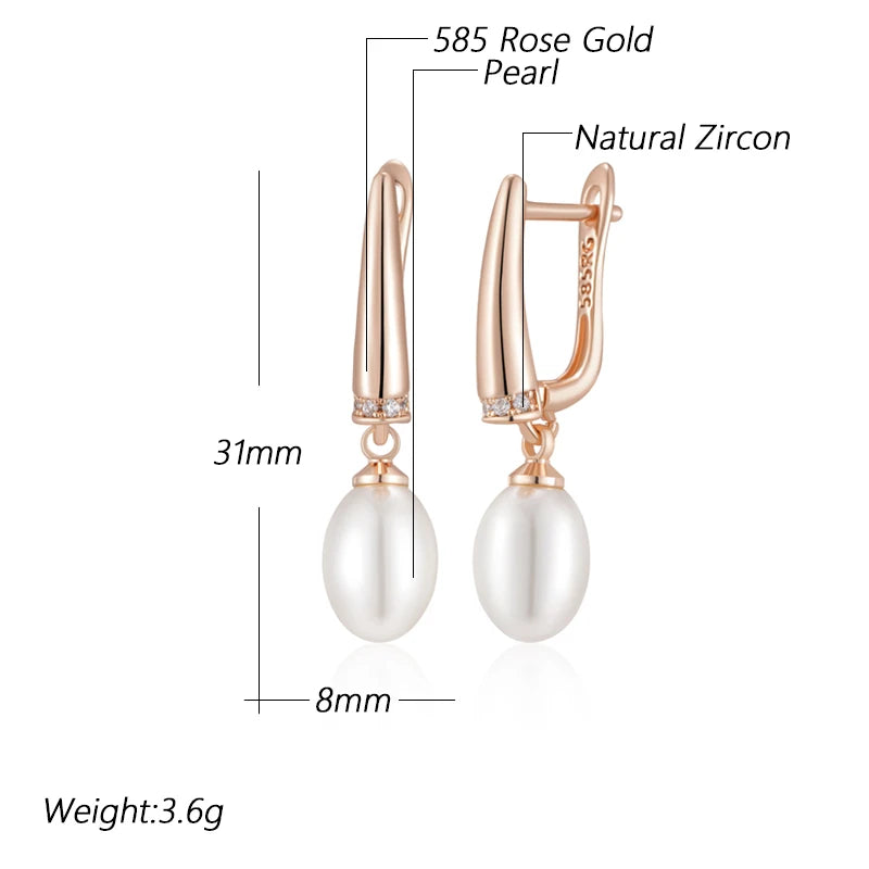 Unique Geometric Pearl Drop Earrings for Women Luxury 585 Rose Gold Silver Color Mix Boho Ethnic Wedding Jewelry