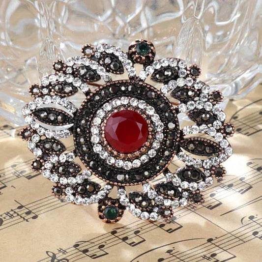 New Vintage Turkish Women Flower Brooches Pins Antique Gold Color Resin Brooch Pendant Dual-Purpose Ladies Ethnic Jewelry
