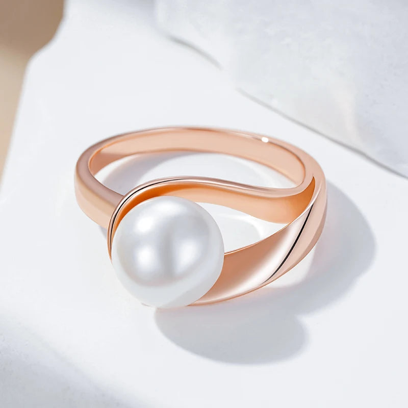 Pearl Rings for Women Unique Geometric Hollow Design Bridal Wedding Jewelry Daily Wear Gift