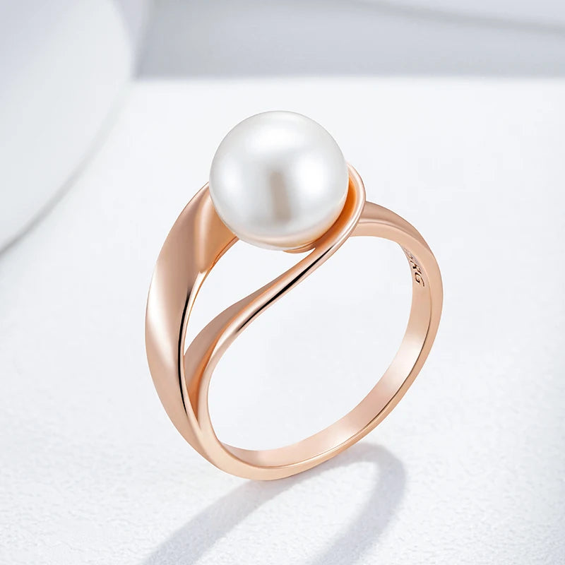 Pearl Rings for Women Unique Geometric Hollow Design Bridal Wedding Jewelry Daily Wear Gift
