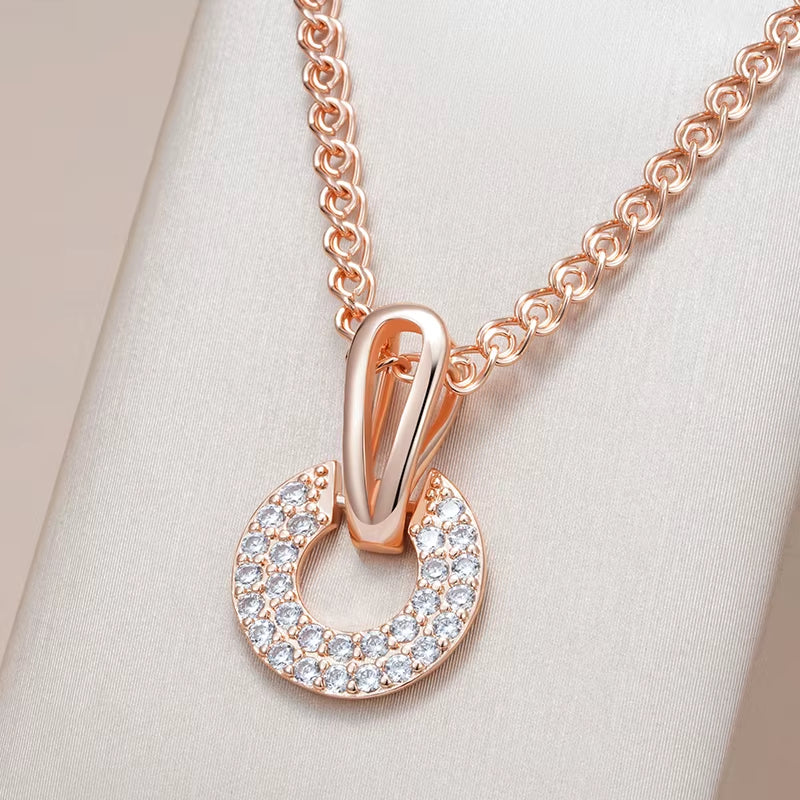 O simple Style  Natural Zircon Pendant Necklace for Women Unique Design 585 Rose Gold Color Bride Wedding Jewelry Gift