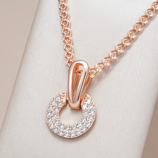 O simple Style  Natural Zircon Pendant Necklace for Women Unique Design 585 Rose Gold Color Bride Wedding Jewelry Gift