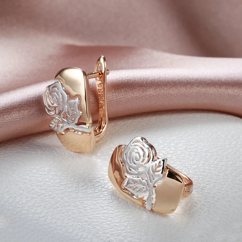 Silver Rose Flower Earrings Ring Sets for Women 585 Gold Jewelry Sets