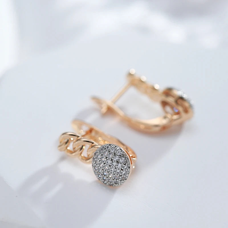 New Arrivals Micro-Wax Inlay Natural Zircon Earrings 585 Rose Gold Color Fashion Women Wedding Jewelry round Earrings