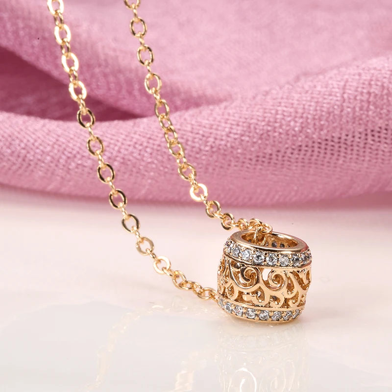 Luxury Hollow Flower Ring Necklace Micro-Wax Inlay Natural Zircon 585 Rose Gold round Long Pendants Women Fine Fashion Jewelry