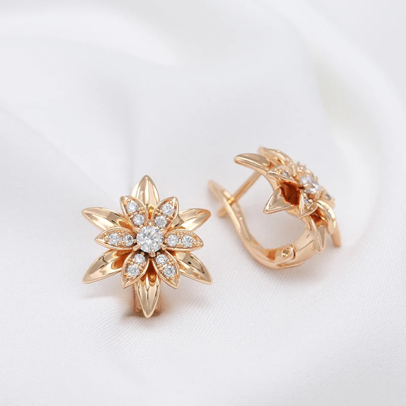 Sexy Earrings Unusual Metal Flower Natural Zircon Women Earrings Party Girls Exaggerated Jewelry