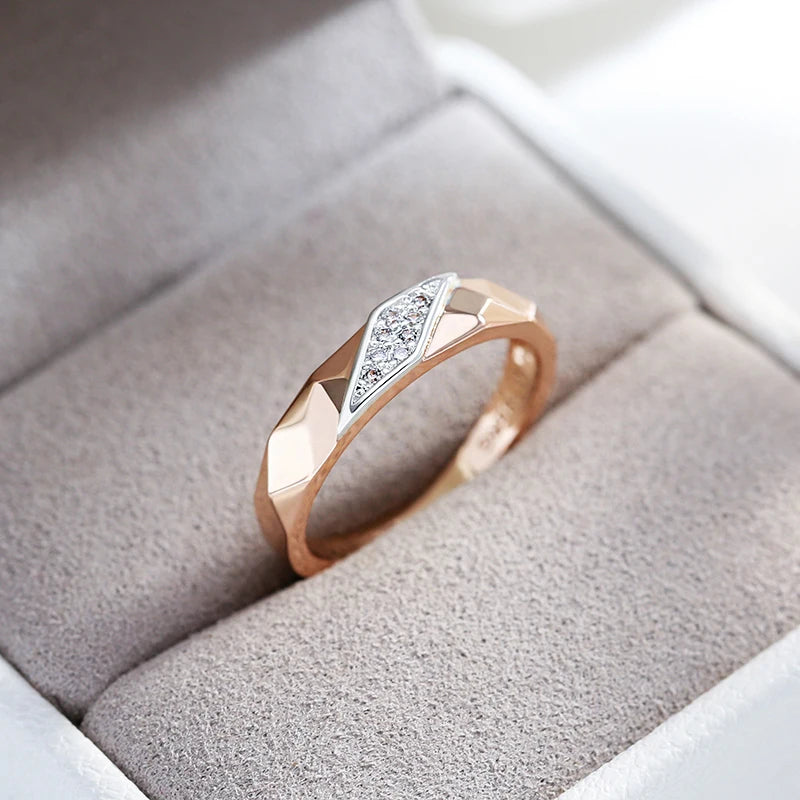 Luxury Natural Zircon  Rings for Women 585 Rose Gold Silver Color Mix Unique Design Fine Daily Jewelry