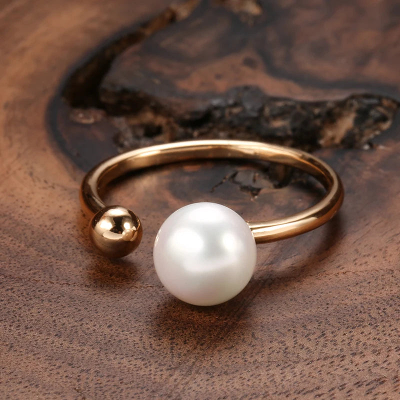 Pearl Ring Fashion Jewelry Ethnic Bride Wedding Ring Vintage Fine 585 Rose Gold Jewelry