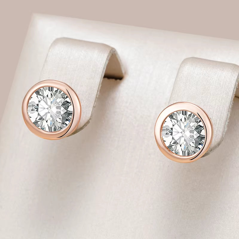 Stud Earrings for Women Simple 585 Rose Gold Color round Earrings High Quality Daily Fine Jewelry