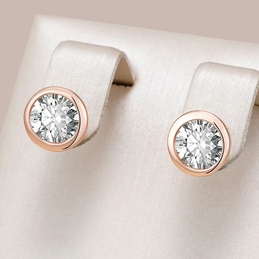 Stud Earrings for Women Simple 585 Rose Gold Color round Earrings High Quality Daily Fine Jewelry