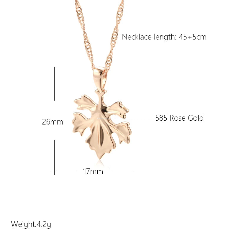 Leaf Pendant Necklace Fashion 585 Rose Gold Color Creative Metal Jewelry Unique Romantic Daily Necklace