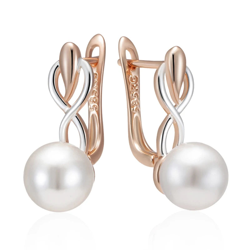 Fashion Geometry Pearl Drop Earrings for Women 585 Rose Gold Silver Color Mix Natural Zircon Boho Ethnic Wedding Jewelry