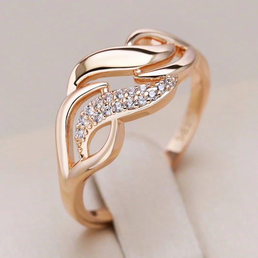 Luxury 585 Rose Gold Color Geometry Rings for Women Shiny Natural Zircon Accessories Ethnic Bride Wedding Jewelry Gift