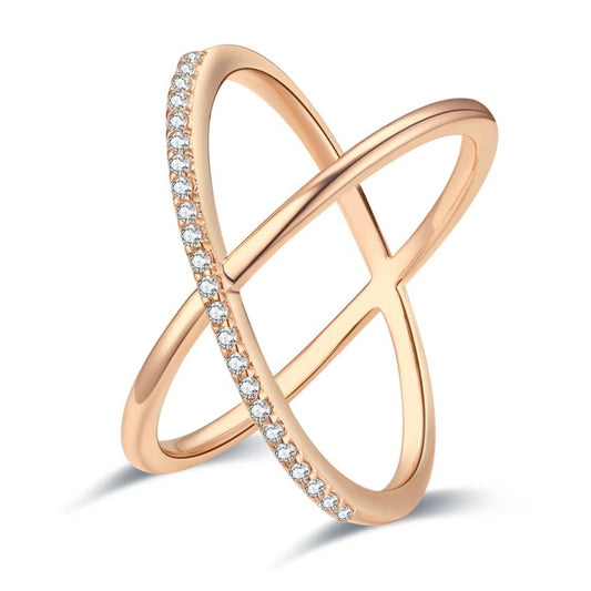 X design Natural Zircon Rings for Women Fashion 585 Rose Gold Geometry Cross Ring Vintage Wedding Jewelry Crystal Gift