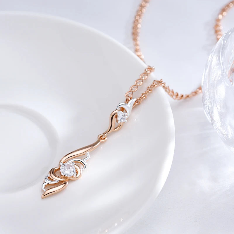 Unique Flower Shape Pendant Necklace Women Fashion 585 Rose Gold Silver Color Mix Boho Pendant Ethnic Daily Jewelry