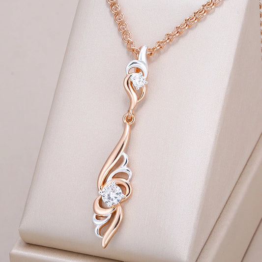 Unique Flower Shape Pendant Necklace Women Fashion 585 Rose Gold Silver Color Mix Boho Pendant Ethnic Daily Jewelry