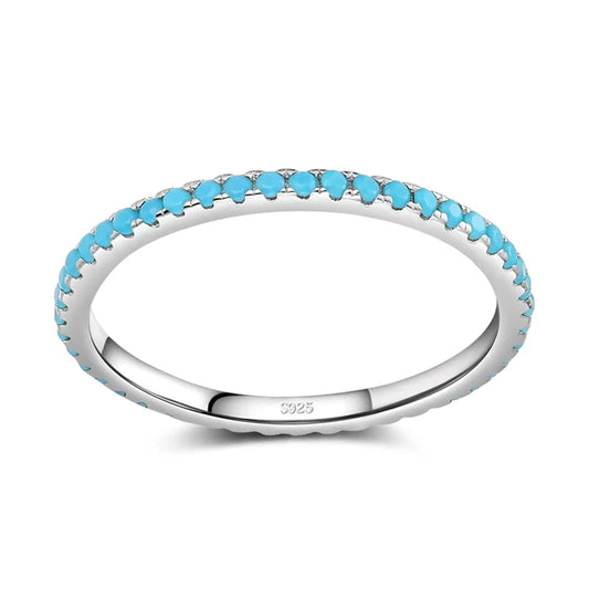 Tibetan Silver Classic Exquisite Circle Turquoise Charm Stackable Finger Ring for Women Trendy Fine Jewelry