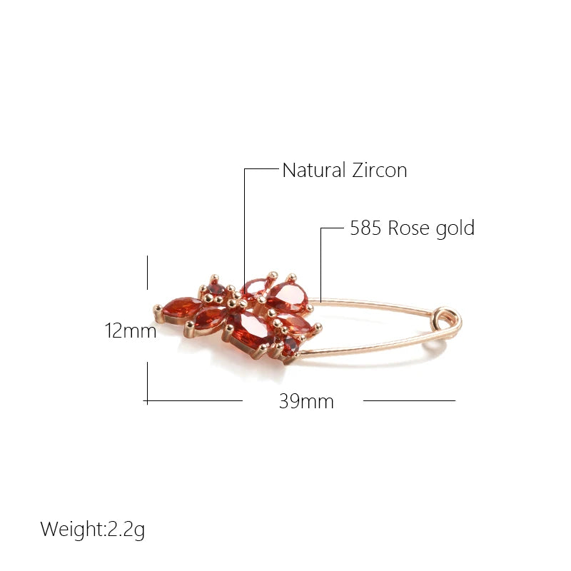Hot 585 Rose Gold Fine Brooch for Women Creative Fashion Wedding Jewelry Unique Red Natural Zircon Boutonniere 2022 New